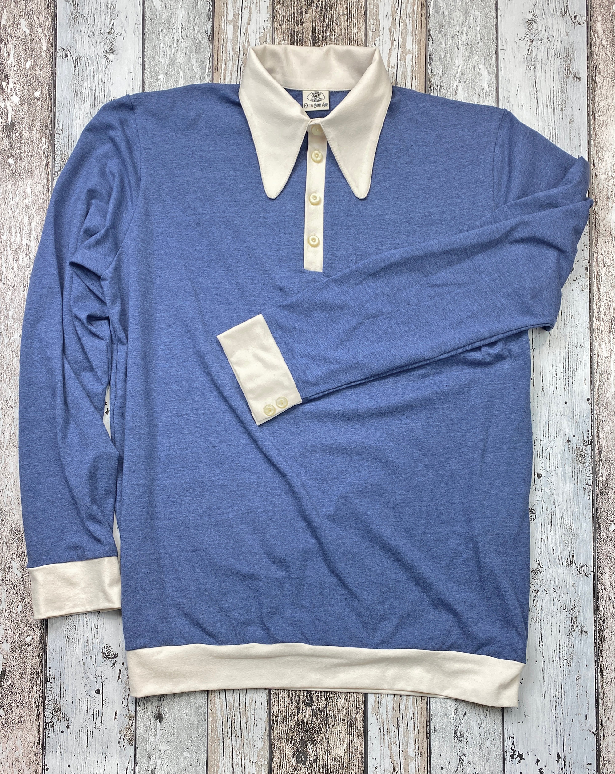 vintage style polo shirt long sleeve with 1930s spear point collar